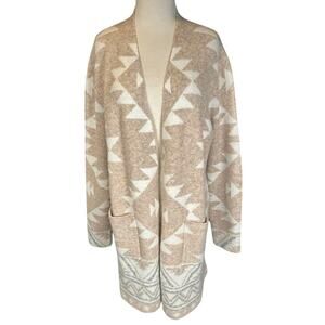 Frye Southwestern Cardigan Womens Long Open Front Neutral Aztec Cozy Oversized L